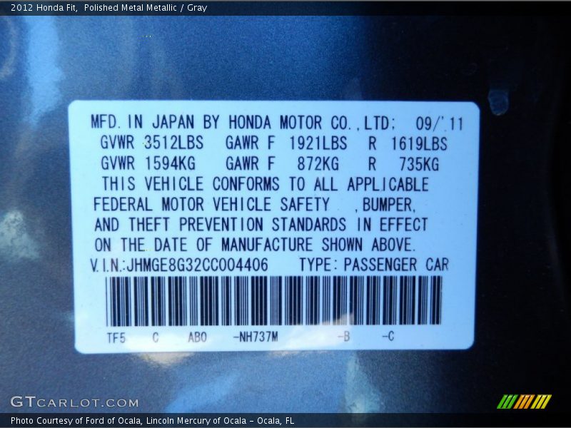 Polished Metal Metallic / Gray 2012 Honda Fit