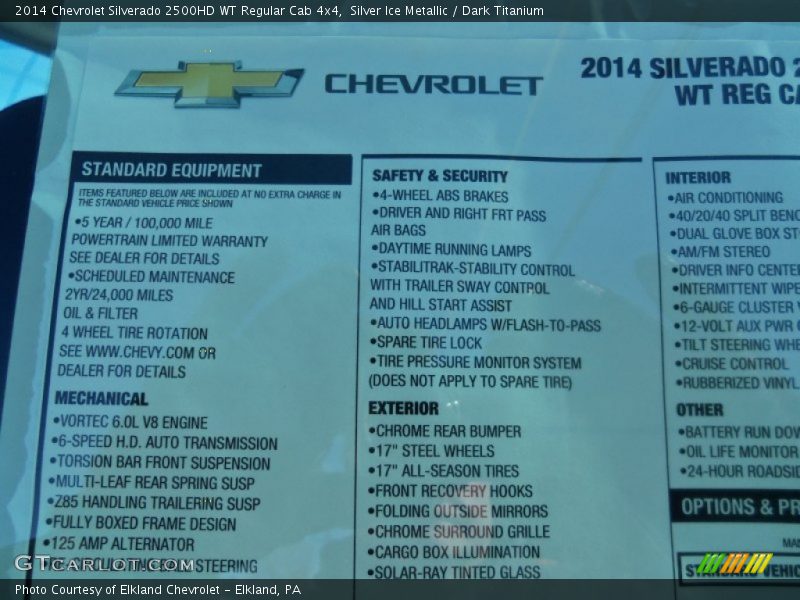 Silver Ice Metallic / Dark Titanium 2014 Chevrolet Silverado 2500HD WT Regular Cab 4x4