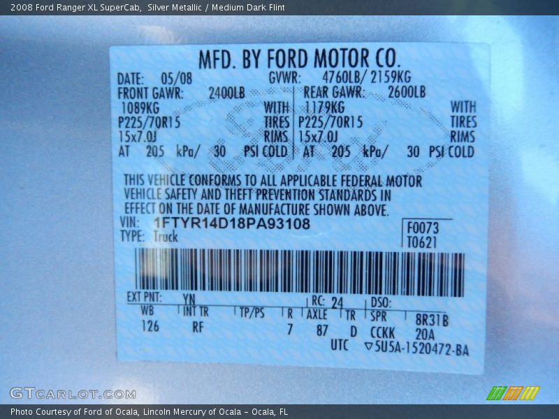 Silver Metallic / Medium Dark Flint 2008 Ford Ranger XL SuperCab