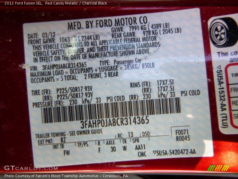 Red Candy Metallic / Charcoal Black 2012 Ford Fusion SEL