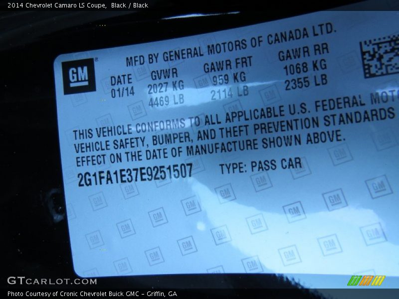 Black / Black 2014 Chevrolet Camaro LS Coupe