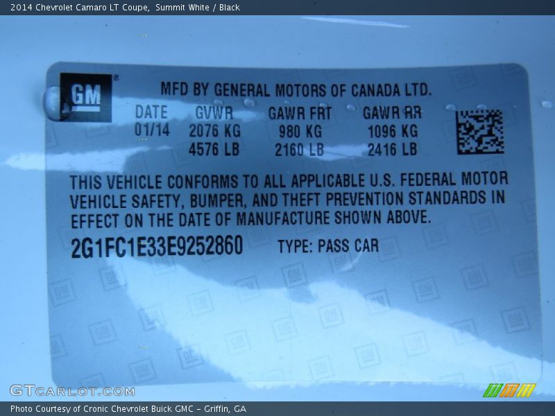 Summit White / Black 2014 Chevrolet Camaro LT Coupe
