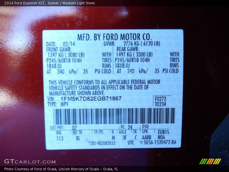 Sunset / Medium Light Stone 2014 Ford Explorer XLT