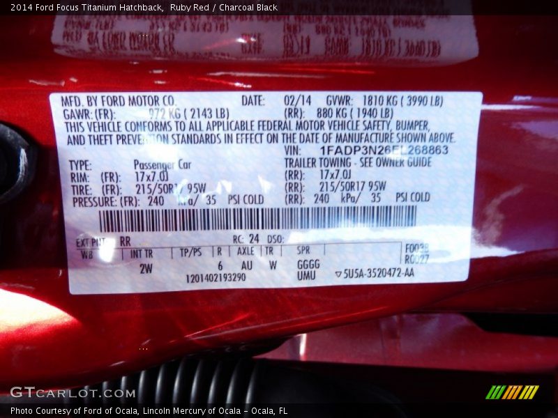 Ruby Red / Charcoal Black 2014 Ford Focus Titanium Hatchback