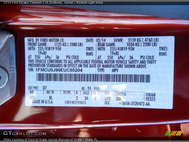 Sunset / Medium Light Stone 2014 Ford Escape Titanium 2.0L EcoBoost