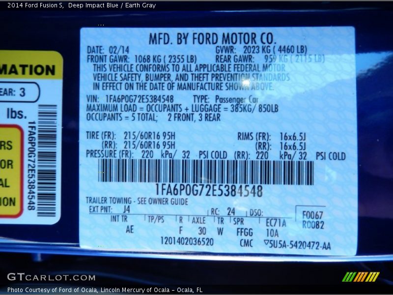 2014 Fusion S Deep Impact Blue Color Code J4