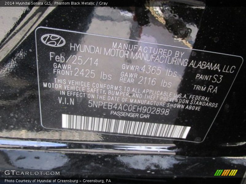 Phantom Black Metallic / Gray 2014 Hyundai Sonata GLS