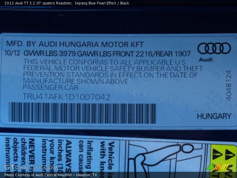 Sepang Blue Pearl Effect / Black 2013 Audi TT S 2.0T quattro Roadster