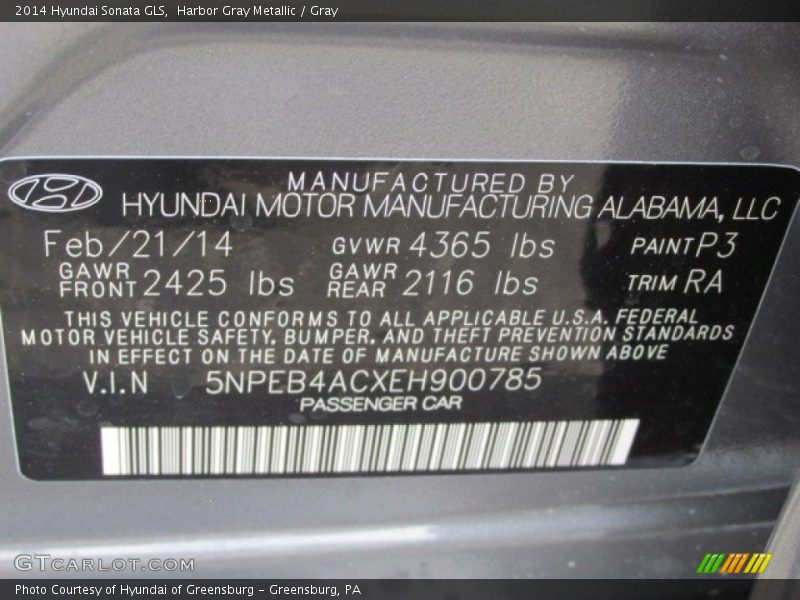 Harbor Gray Metallic / Gray 2014 Hyundai Sonata GLS