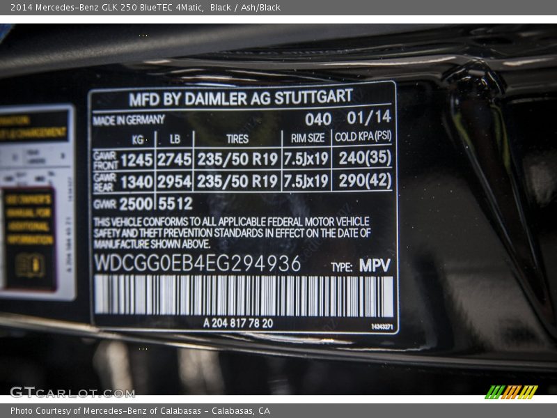 Black / Ash/Black 2014 Mercedes-Benz GLK 250 BlueTEC 4Matic