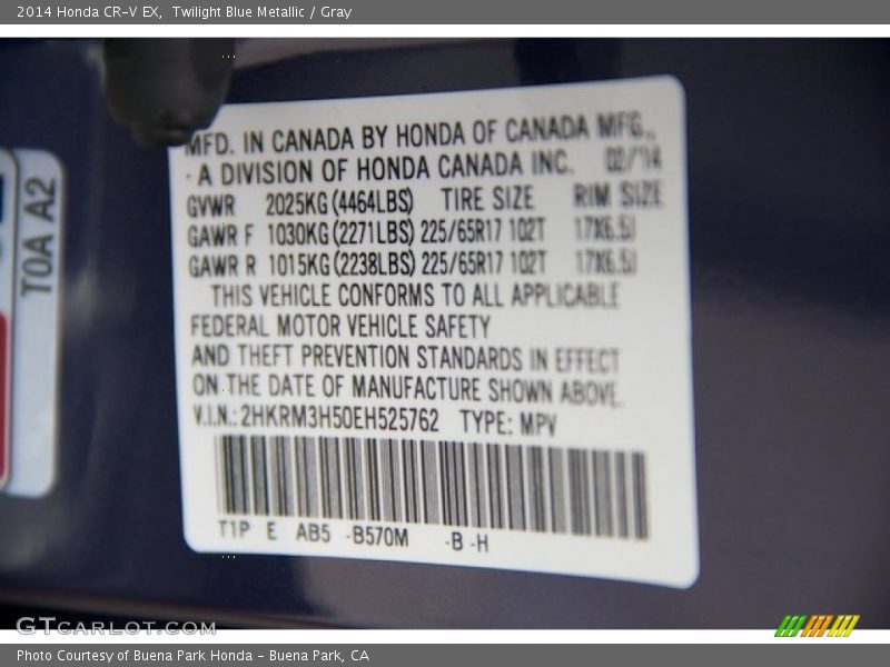 Twilight Blue Metallic / Gray 2014 Honda CR-V EX