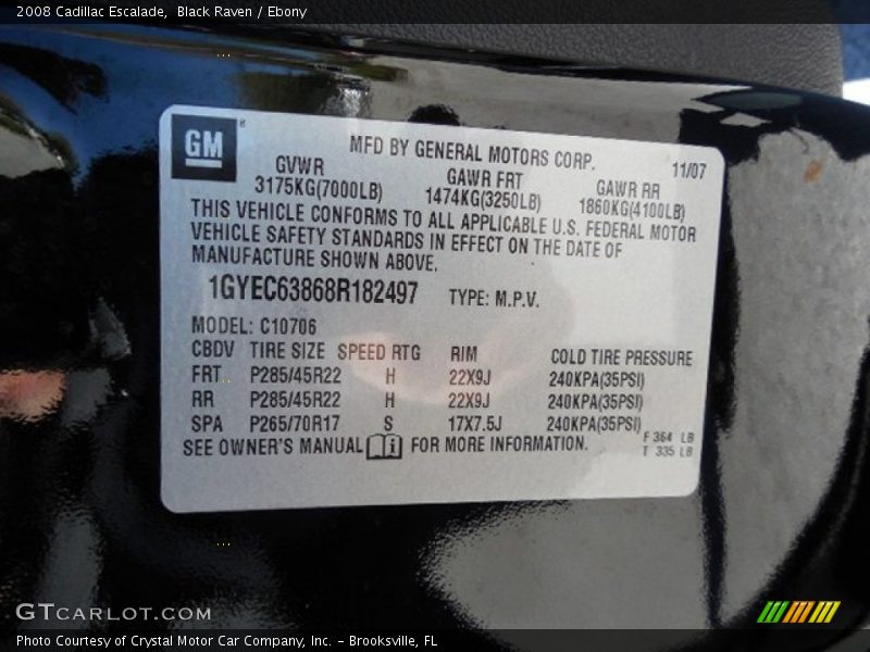 Black Raven / Ebony 2008 Cadillac Escalade