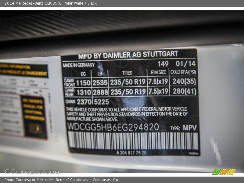 Polar White / Black 2014 Mercedes-Benz GLK 350
