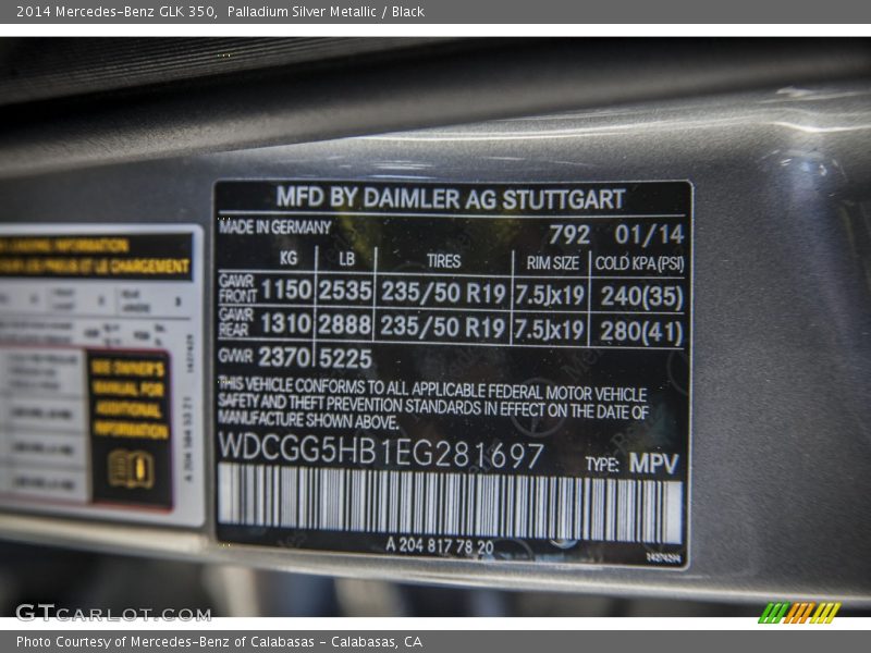 Palladium Silver Metallic / Black 2014 Mercedes-Benz GLK 350