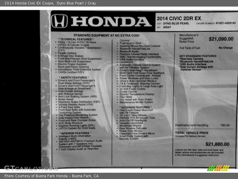 Dyno Blue Pearl / Gray 2014 Honda Civic EX Coupe