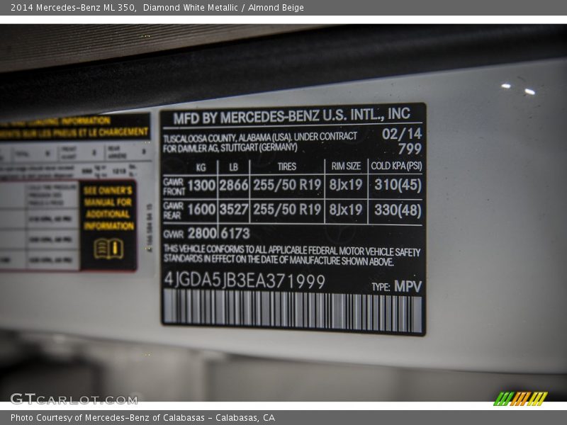2014 ML 350 Diamond White Metallic Color Code 799