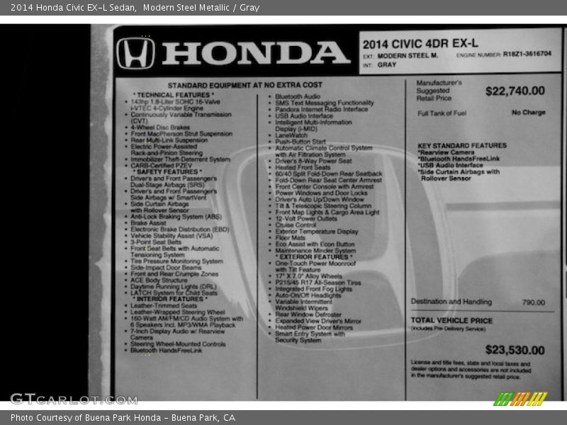 Modern Steel Metallic / Gray 2014 Honda Civic EX-L Sedan