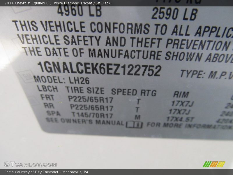 White Diamond Tricoat / Jet Black 2014 Chevrolet Equinox LT