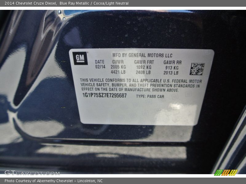 Blue Ray Metallic / Cocoa/Light Neutral 2014 Chevrolet Cruze Diesel