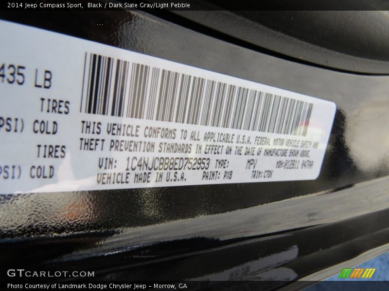 Black / Dark Slate Gray/Light Pebble 2014 Jeep Compass Sport