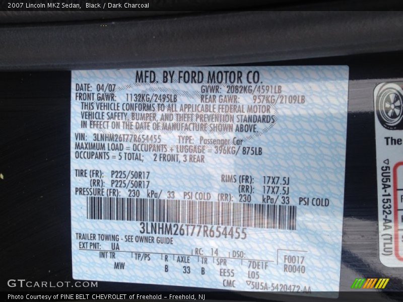 Black / Dark Charcoal 2007 Lincoln MKZ Sedan