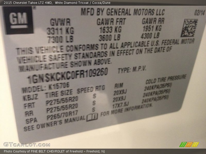 White Diamond Tricoat / Cocoa/Dune 2015 Chevrolet Tahoe LTZ 4WD