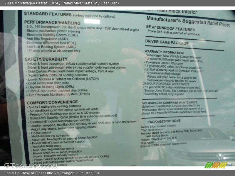 Reflex Silver Metallic / Titan Black 2014 Volkswagen Passat TDI SE