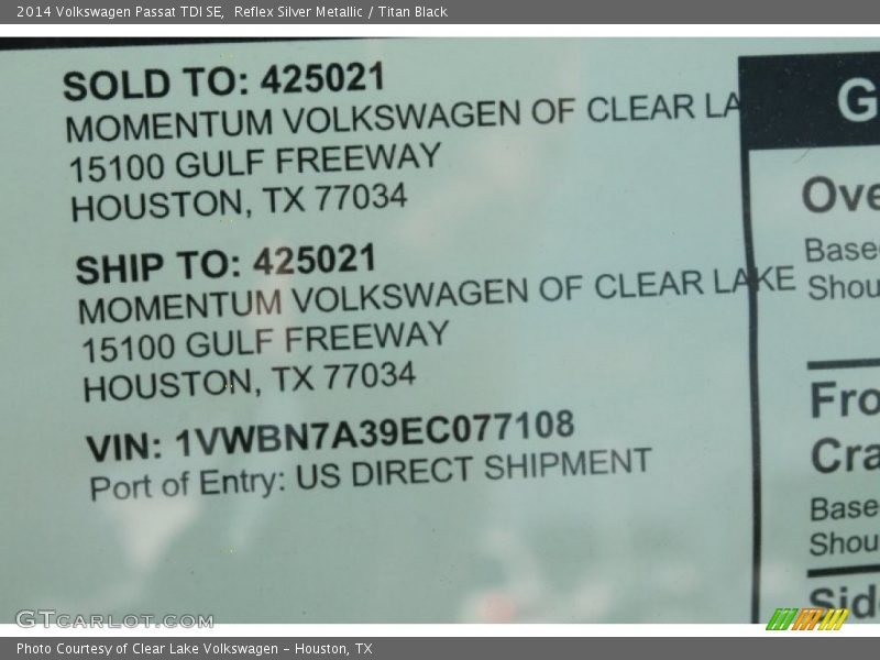Reflex Silver Metallic / Titan Black 2014 Volkswagen Passat TDI SE