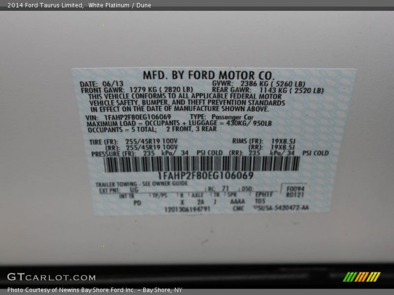 White Platinum / Dune 2014 Ford Taurus Limited