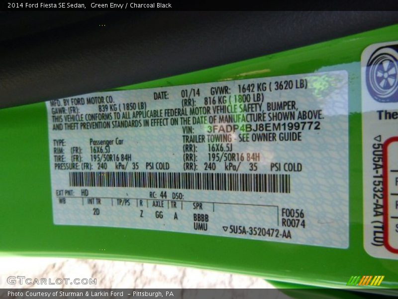 Green Envy / Charcoal Black 2014 Ford Fiesta SE Sedan