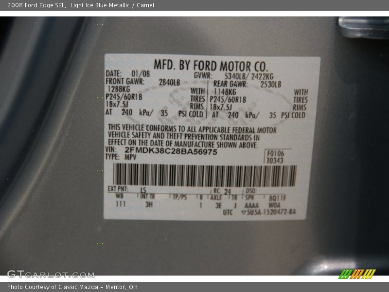 Light Ice Blue Metallic / Camel 2008 Ford Edge SEL