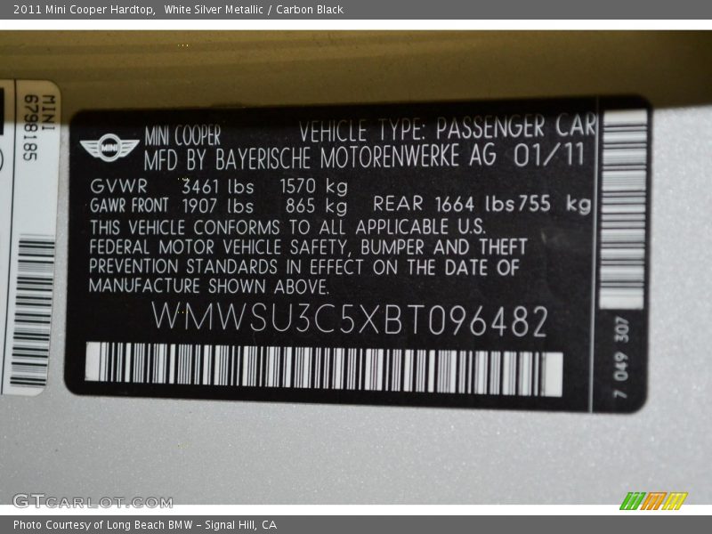 White Silver Metallic / Carbon Black 2011 Mini Cooper Hardtop