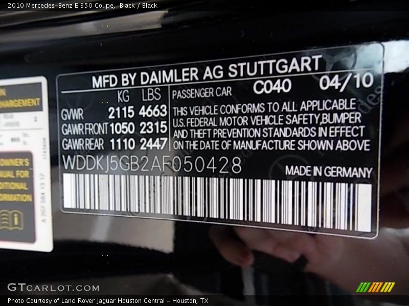 2010 E 350 Coupe Black Color Code 040