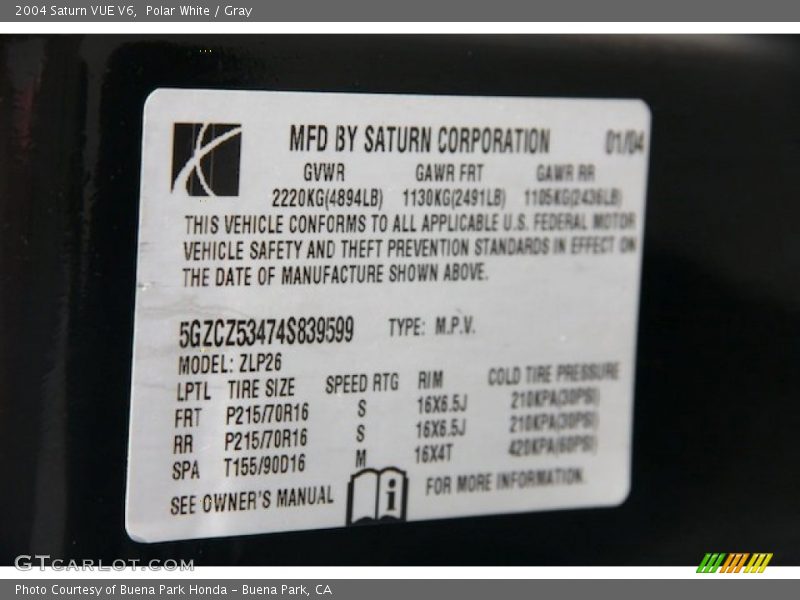 Polar White / Gray 2004 Saturn VUE V6