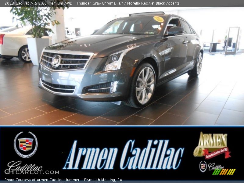 Thunder Gray ChromaFlair / Morello Red/Jet Black Accents 2013 Cadillac ATS 3.6L Premium AWD