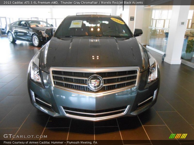 Thunder Gray ChromaFlair / Morello Red/Jet Black Accents 2013 Cadillac ATS 3.6L Premium AWD