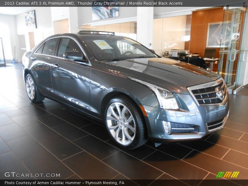Thunder Gray ChromaFlair / Morello Red/Jet Black Accents 2013 Cadillac ATS 3.6L Premium AWD