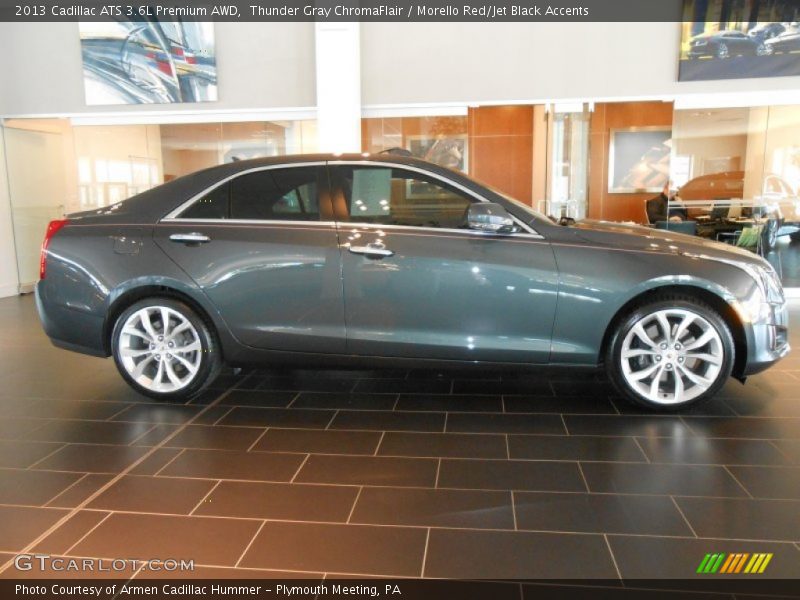 Thunder Gray ChromaFlair / Morello Red/Jet Black Accents 2013 Cadillac ATS 3.6L Premium AWD