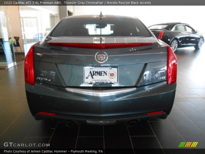 Thunder Gray ChromaFlair / Morello Red/Jet Black Accents 2013 Cadillac ATS 3.6L Premium AWD