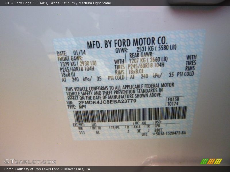 White Platinum / Medium Light Stone 2014 Ford Edge SEL AWD