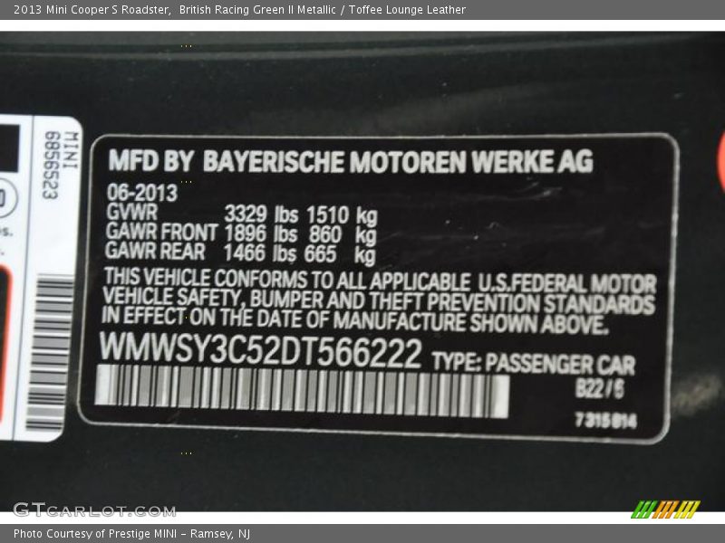 British Racing Green II Metallic / Toffee Lounge Leather 2013 Mini Cooper S Roadster