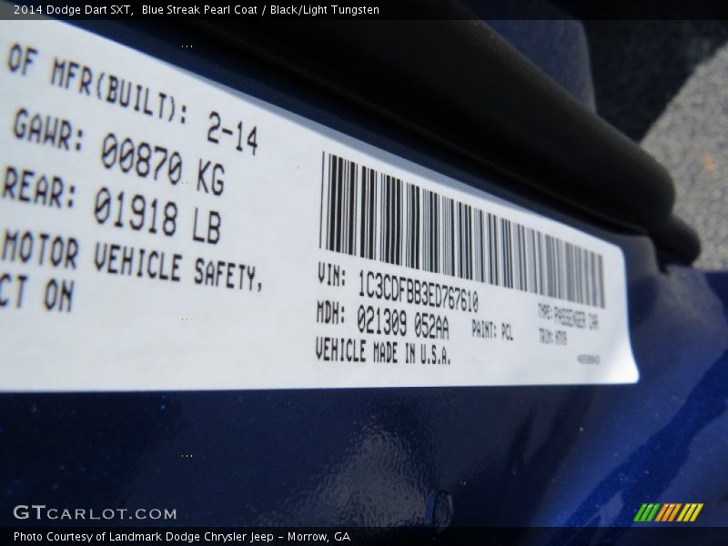 Blue Streak Pearl Coat / Black/Light Tungsten 2014 Dodge Dart SXT