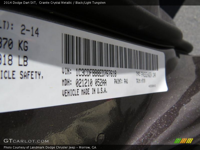 Granite Crystal Metallic / Black/Light Tungsten 2014 Dodge Dart SXT