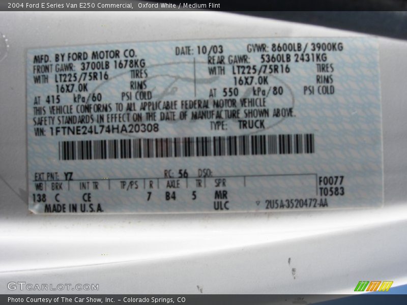 Oxford White / Medium Flint 2004 Ford E Series Van E250 Commercial