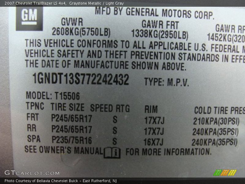 Graystone Metallic / Light Gray 2007 Chevrolet TrailBlazer LS 4x4