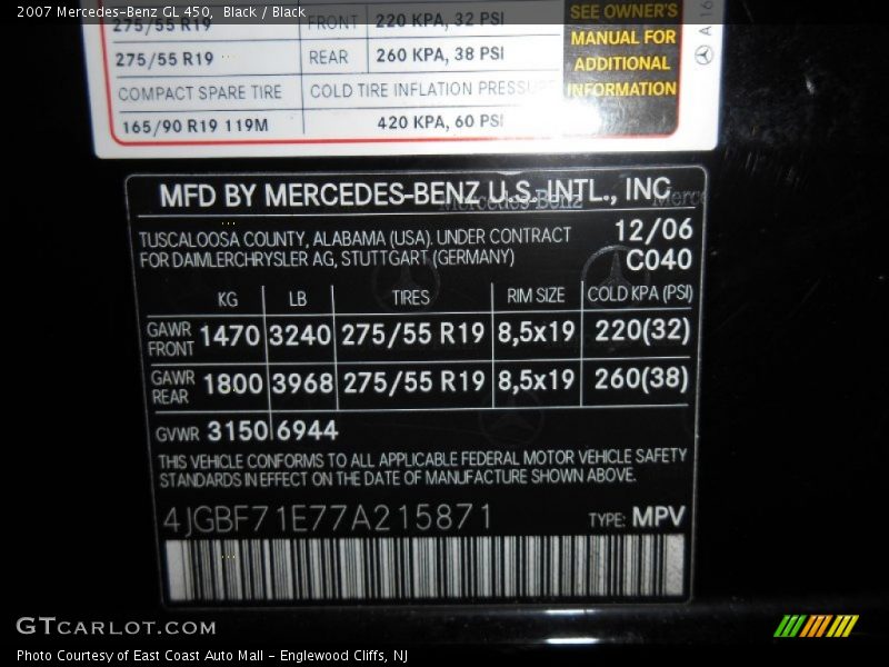 Black / Black 2007 Mercedes-Benz GL 450