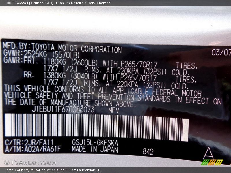 Titanium Metallic / Dark Charcoal 2007 Toyota FJ Cruiser 4WD