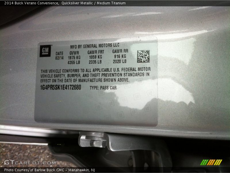 Quicksilver Metallic / Medium Titanium 2014 Buick Verano Convenience