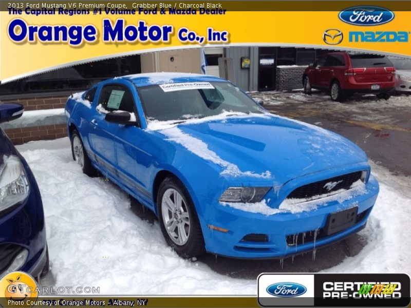 Grabber Blue / Charcoal Black 2013 Ford Mustang V6 Premium Coupe