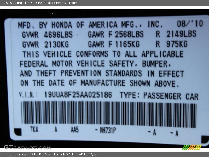 Crystal Black Pearl / Ebony 2010 Acura TL 3.5